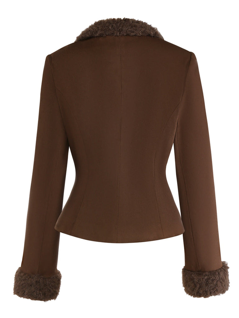 [Prévente] Veste à revers en fausse fourrure et daim marron foncé années 1960