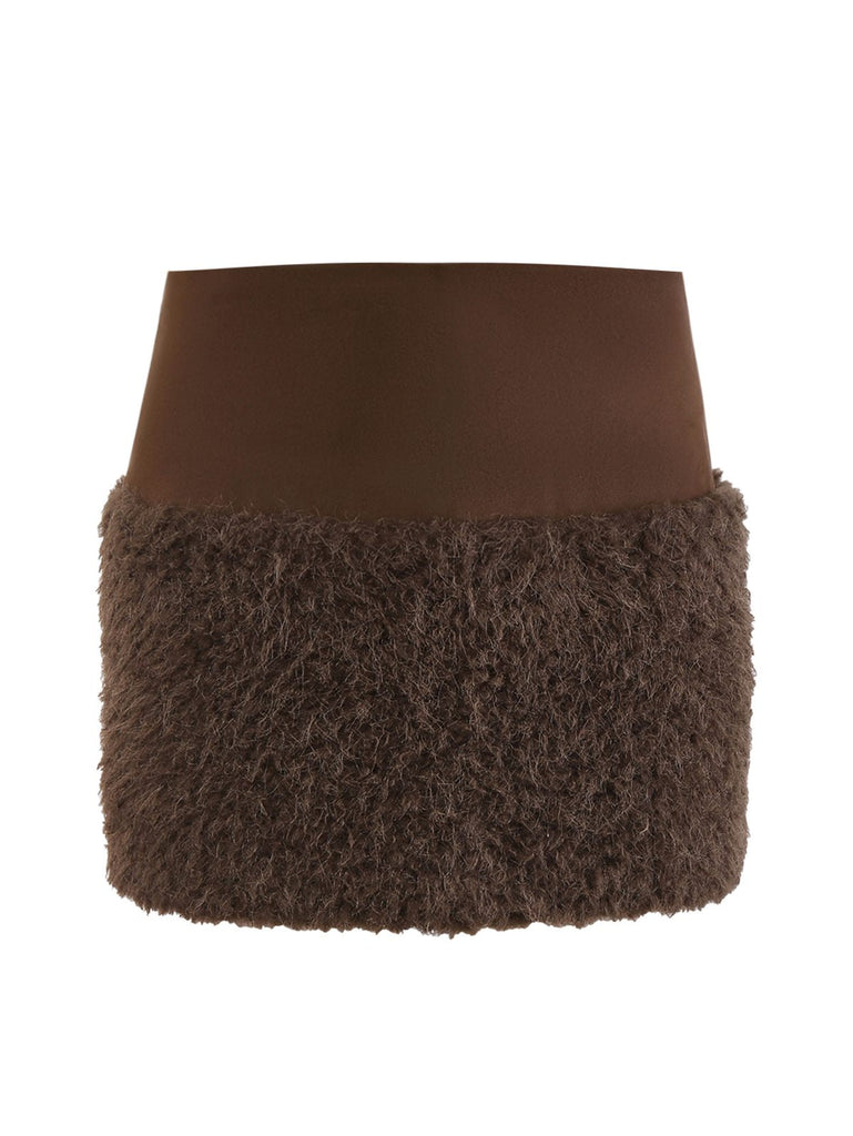 [Prévente] Jupe patchwork en fausse fourrure marron foncé des années 60