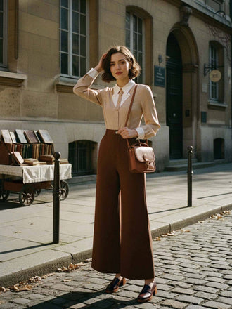 [Pré-vente] Combinaison kaki bloc de couleur col revers et volanté des années 1940