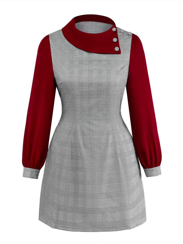 [Prévente] [Grande Taille] Robe grise à carreaux Prince de Galles col asymétrique style années 60