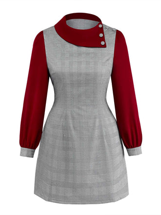 [Prévente] [Grande Taille] Robe grise à carreaux Prince de Galles col asymétrique style années 60
