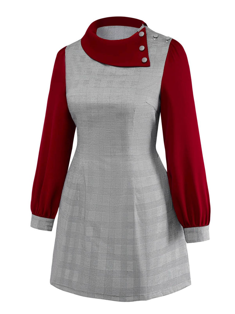 [Prévente] [Grande Taille] Robe grise à carreaux Prince de Galles col asymétrique style années 60