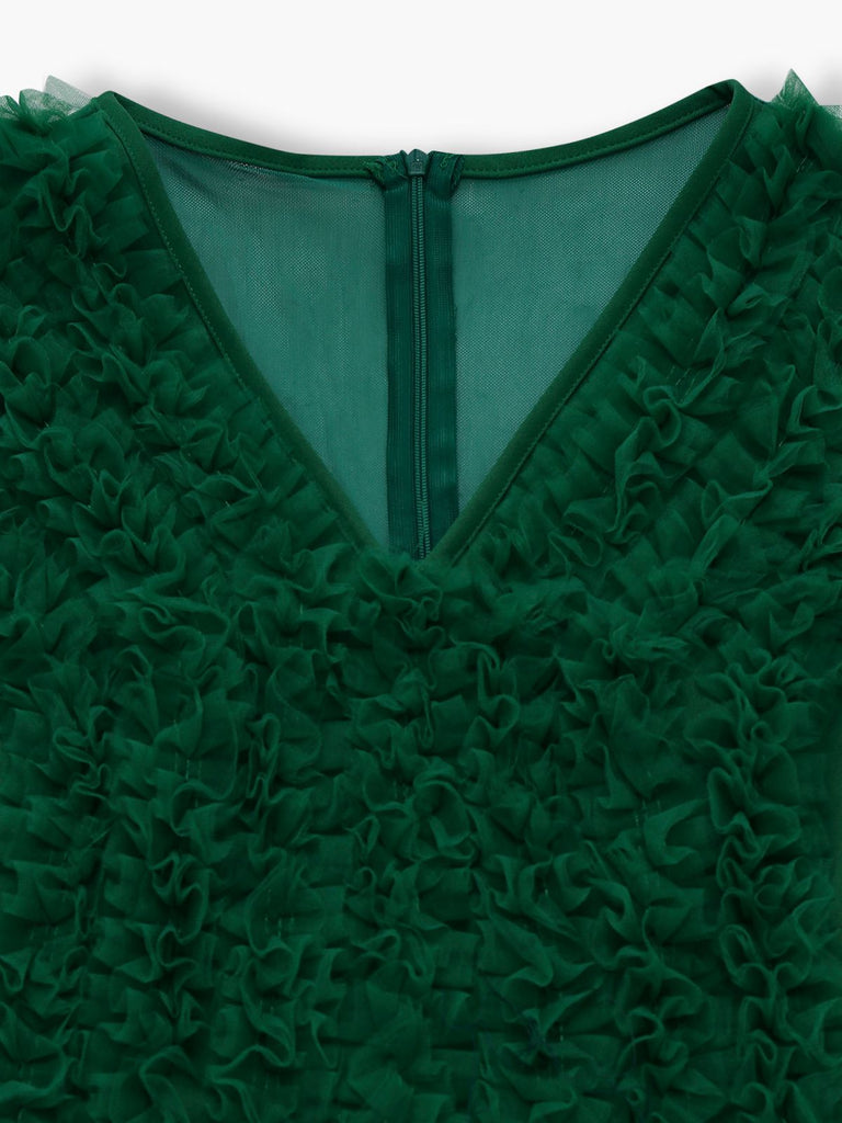 Combinaison col en V profond manches transparentes à volants des années 1950