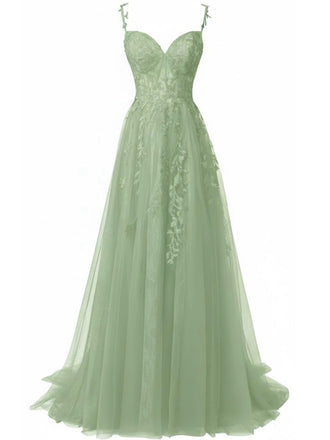 Robe longue verte tulle dentelle fines bretelles 1930s