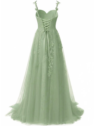 Robe longue verte tulle dentelle fines bretelles 1930s