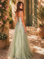 Robe longue verte tulle dentelle bretelles fines 1930s