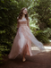 Robe longue rose tulle dentelle fines bretelles 1930s