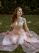 Robe longue rose tulle dentelle fines bretelles 1930s