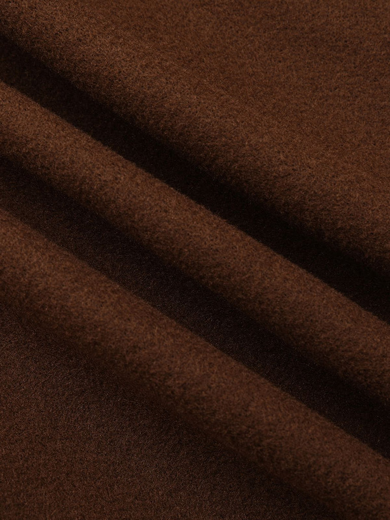 Manteau long marron en fausse laine col cranté des années 1930