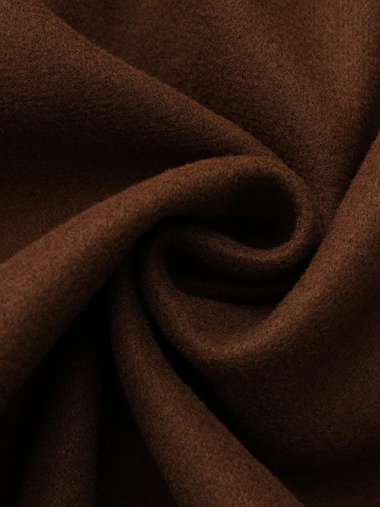 Manteau long marron en fausse laine col cranté des années 1930