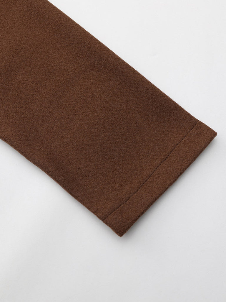 Manteau long marron en fausse laine col cranté des années 1930