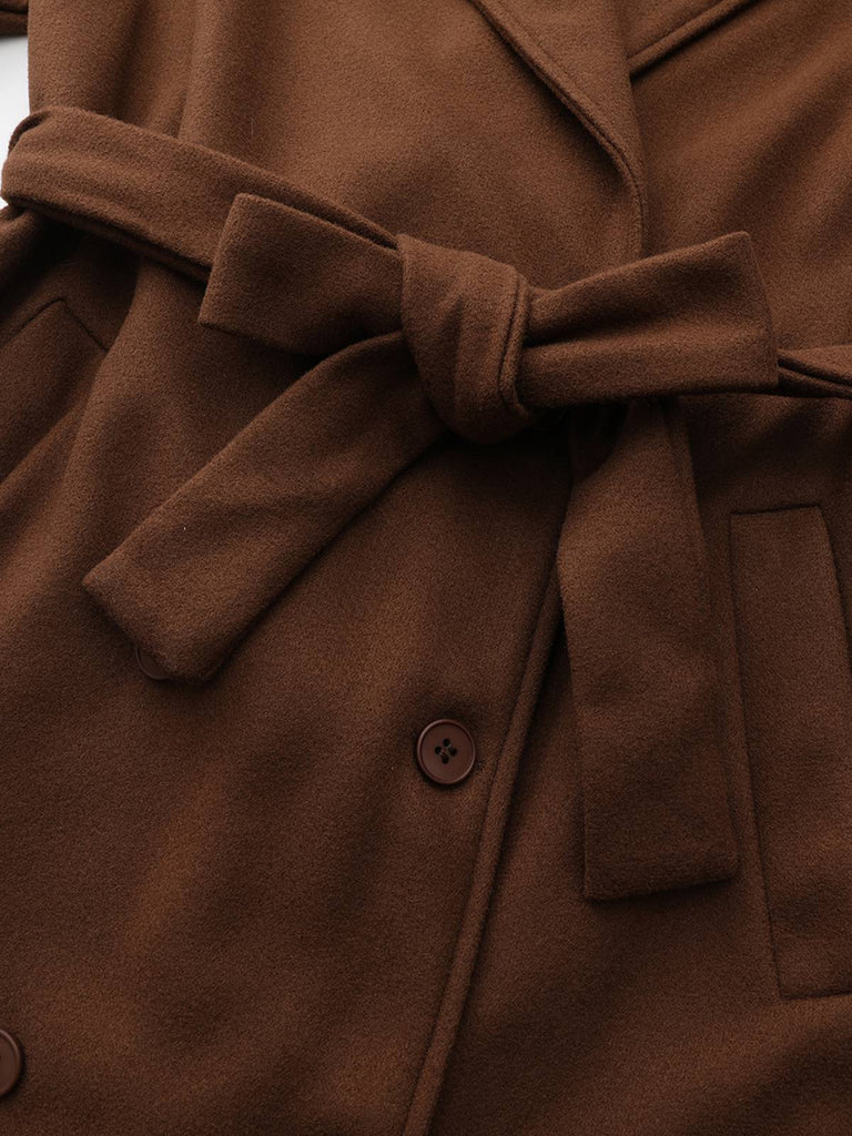 Manteau long marron en fausse laine col cranté des années 1930