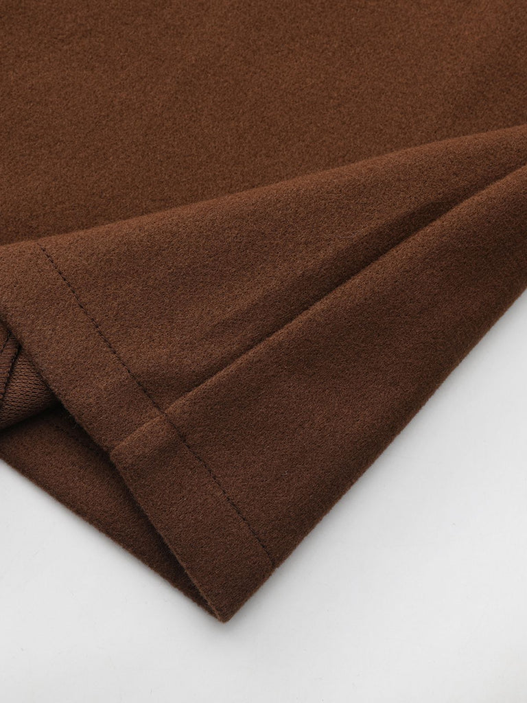 Manteau long marron en fausse laine col cranté des années 1930