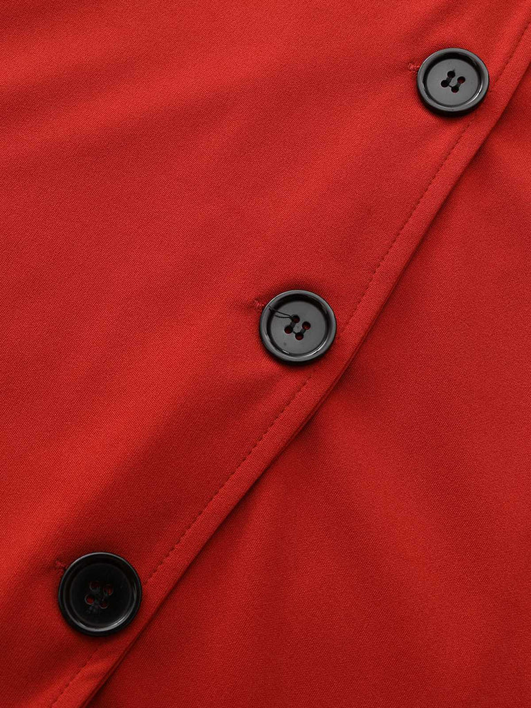 Manteau rouge à boutons en diagonale col montant des années 1940