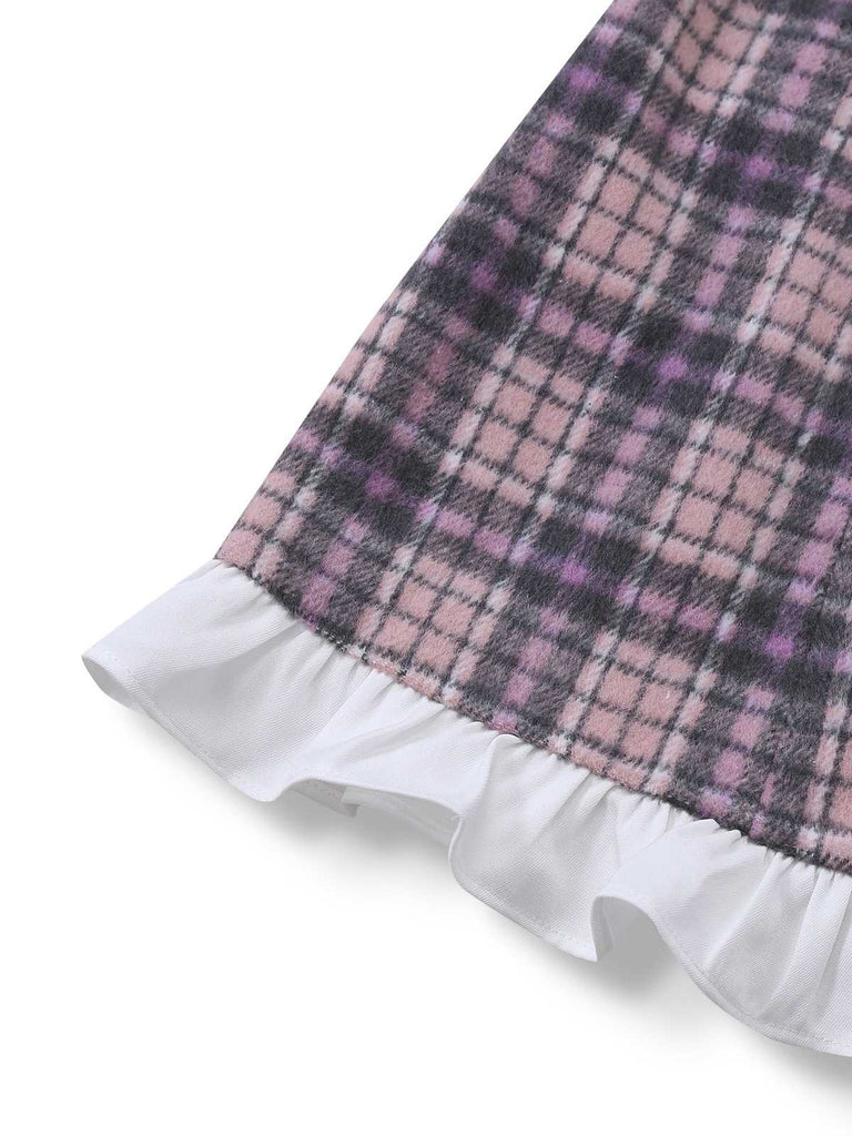 [Prévente] Robe rose à carreaux col Claudine ourlet à volants style années 60