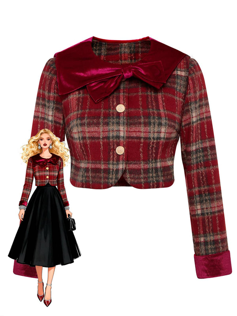 [Pré-vente] Veste patchwork en velours brossé à carreaux rouges des années 1940