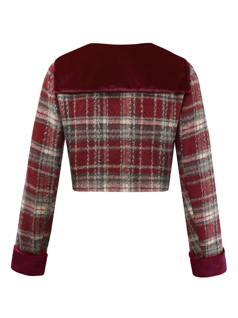 [Pré-vente] Veste patchwork en velours brossé à carreaux rouges des années 1940