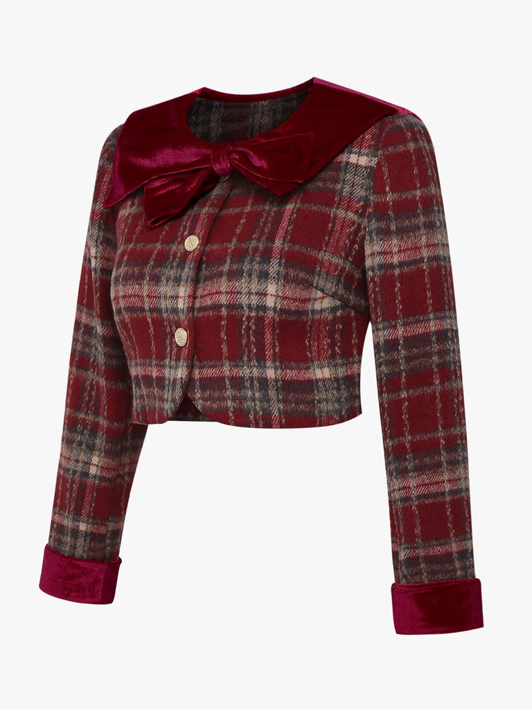 [Pré-vente] Veste patchwork en velours brossé à carreaux rouges des années 1940