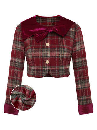 [Pré-vente] Veste patchwork en velours brossé à carreaux rouges des années 1940