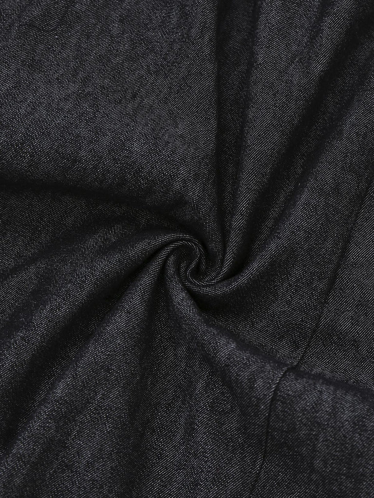 [Prévente] Robe patchwork en denim carreaux noirs style années 40