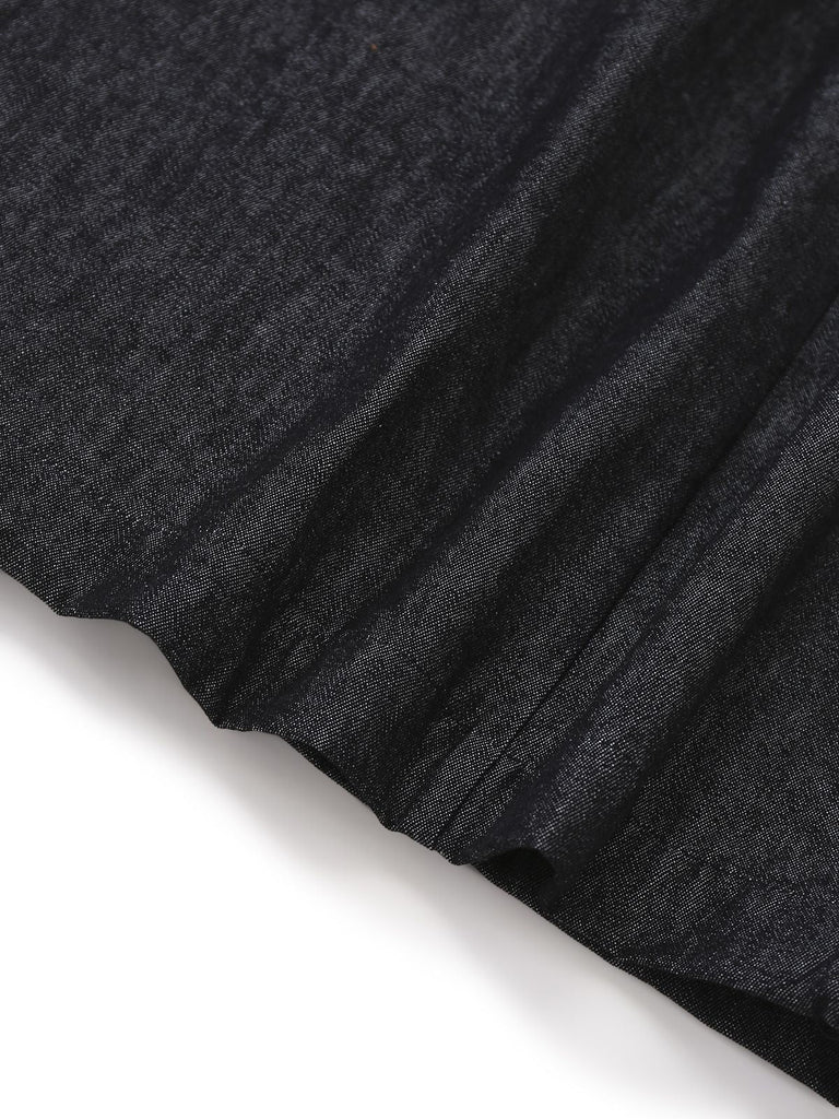 [Prévente] Robe patchwork en denim carreaux noirs style années 40