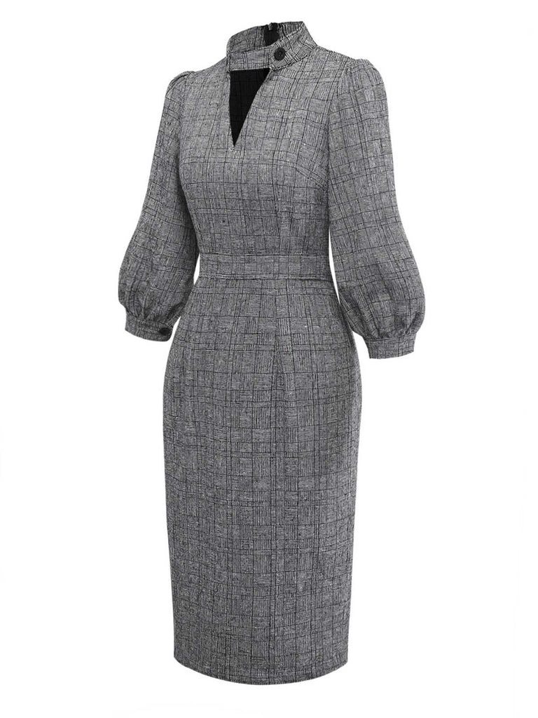 [Prévente] Robe crayon boutonnée à col montant et manches bouffantes des années 1960