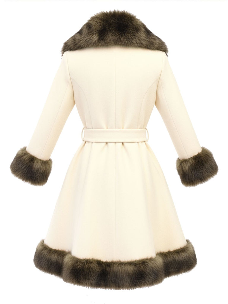 [Prévente] Manteau patchwork col en fourrure marron années 1950