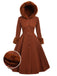 Manteau rose à capuche boutonné en fausse laine années 1950