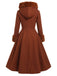 Manteau rose à capuche boutonné en fausse laine années 1950