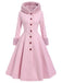 Manteau rose à capuche boutonné en fausse laine années 1950