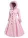 Manteau rose à capuche boutonné en fausse laine années 1950