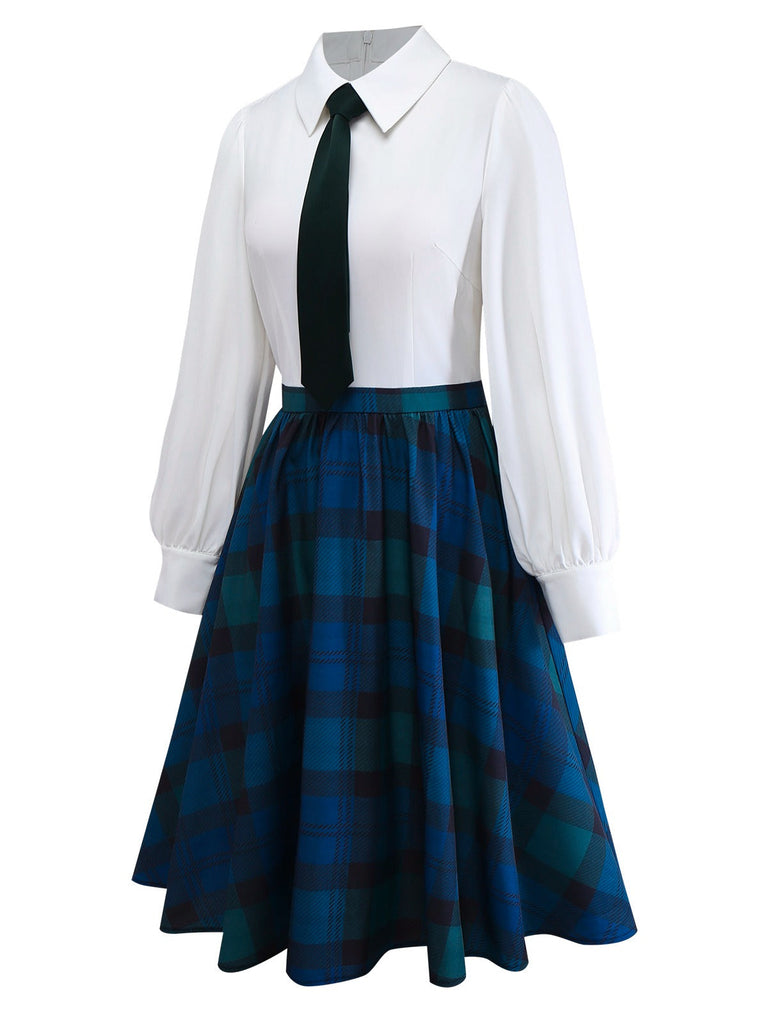 [Prévente] 2PCS gilet revers bleu foncé style et robe carreaux années 50