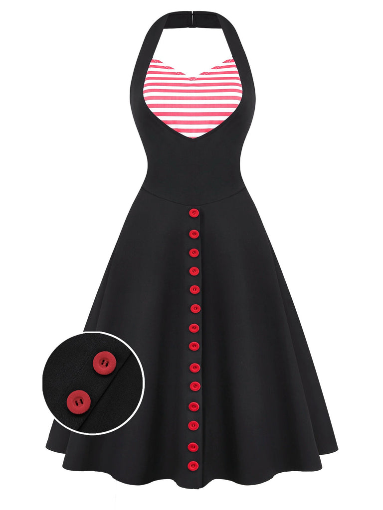 [Prévente] Robe dos nu rayée noire et rouge des années 50