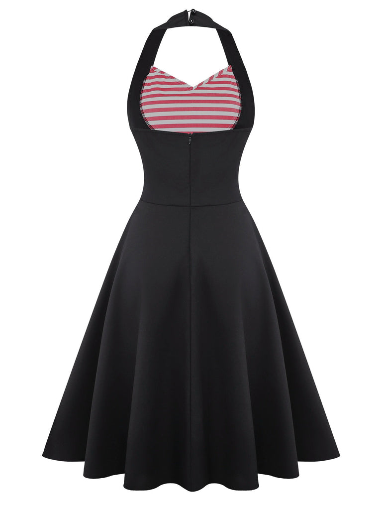 [Prévente] Robe dos nu rayée noire et rouge des années 50