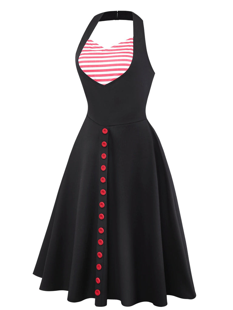[Prévente] Robe dos nu rayée noire et rouge des années 50