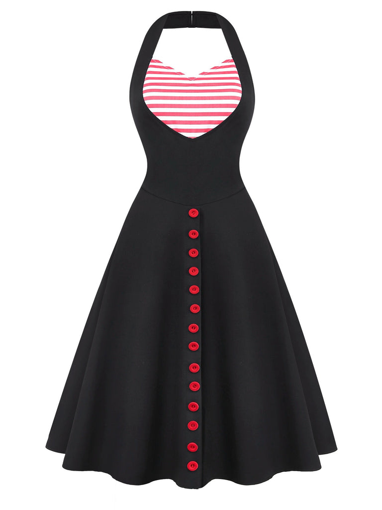 [Prévente] Robe dos nu rayée noire et rouge des années 50