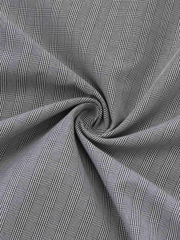 [Prévente] Robe grise carreaux en satin col montant volants années 1950