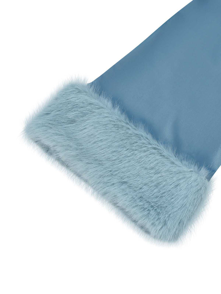 [Prévente] Combinaison bleue à revers bordés de fourrure et ceinture à sequins des années 1970