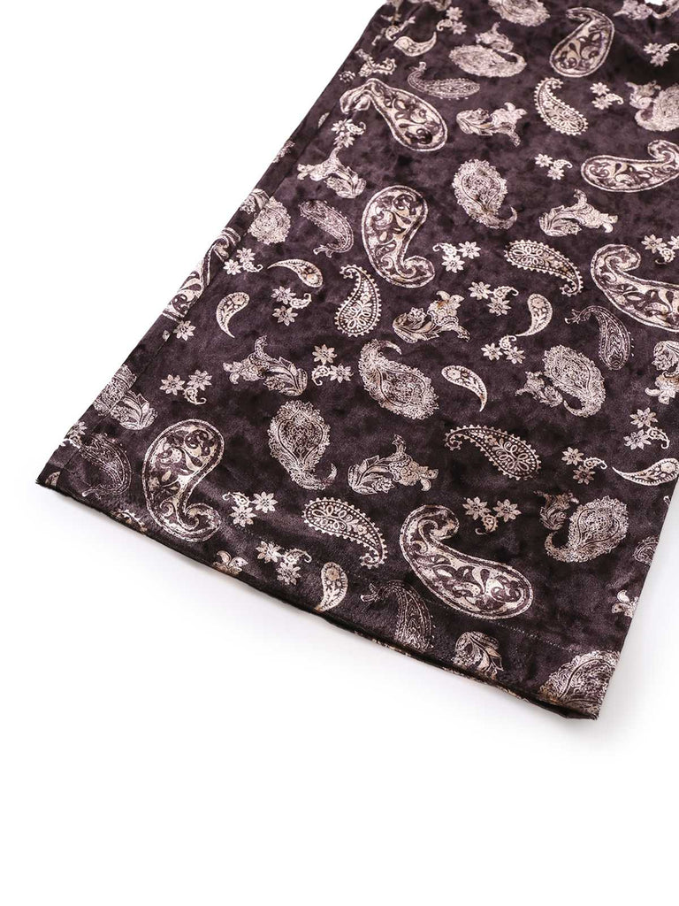 [Prévente] Combinaison en velours marron à motifs cachemire manches bouffantes des années 1970