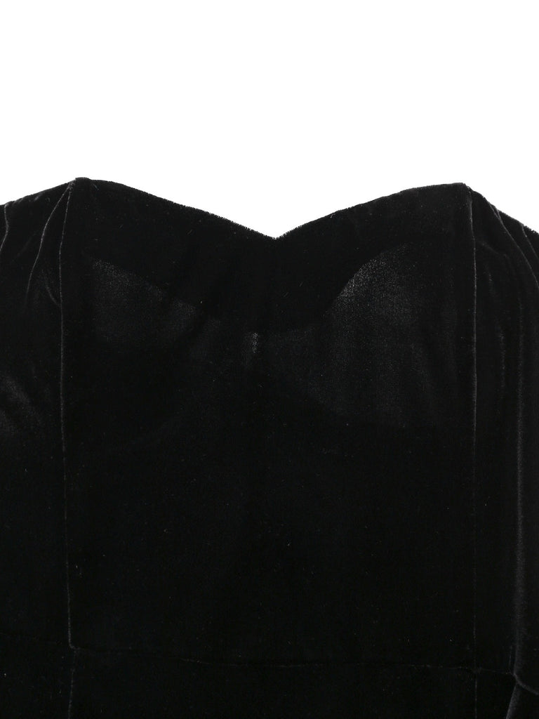 [Prévente] Robe bustier en velours froncé à ruban noire des années 60