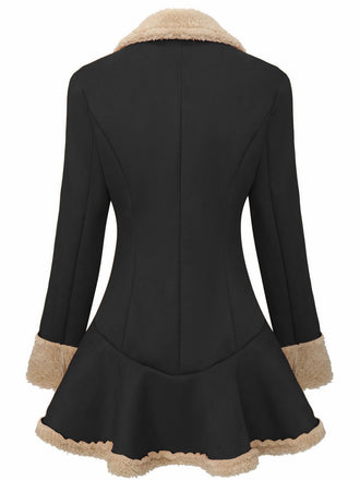 Veste en daim vintage à revers et ourlet évasé noire années 1970