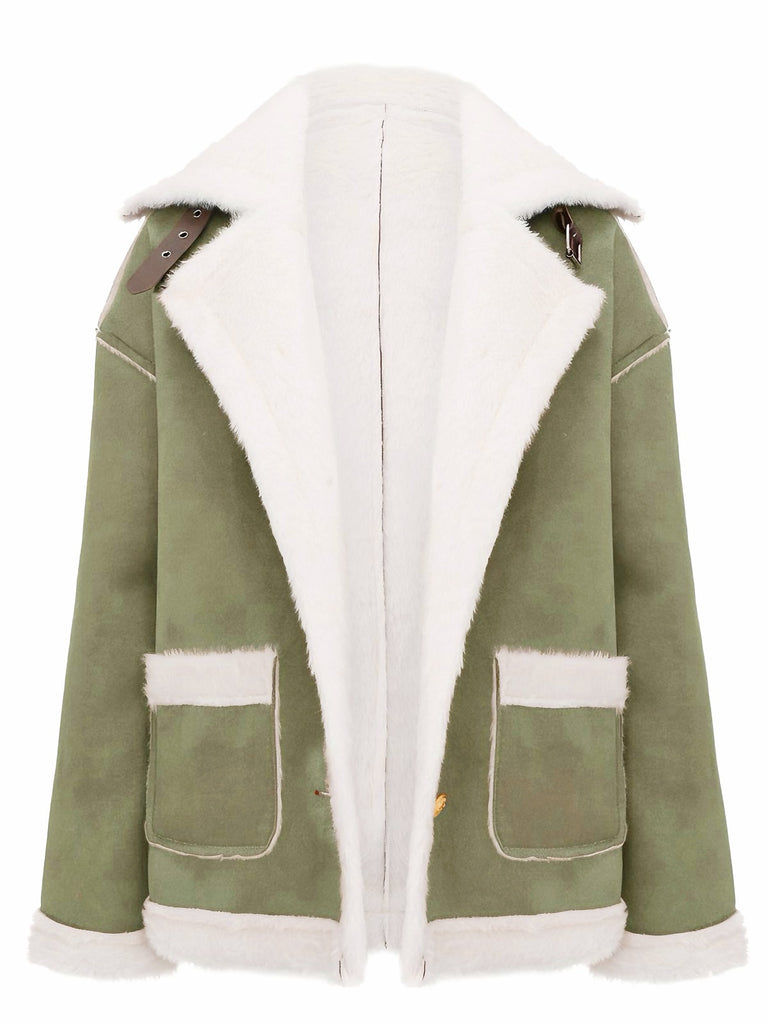 Veste à revers en peluche avec poches et boucle années 1940