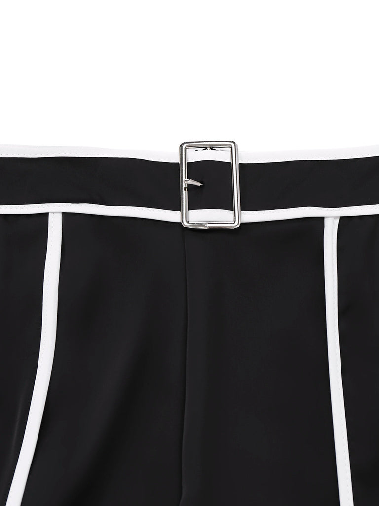 2PCS Haut tricoté noir col montant et pantalon à jambes larges des années 1930