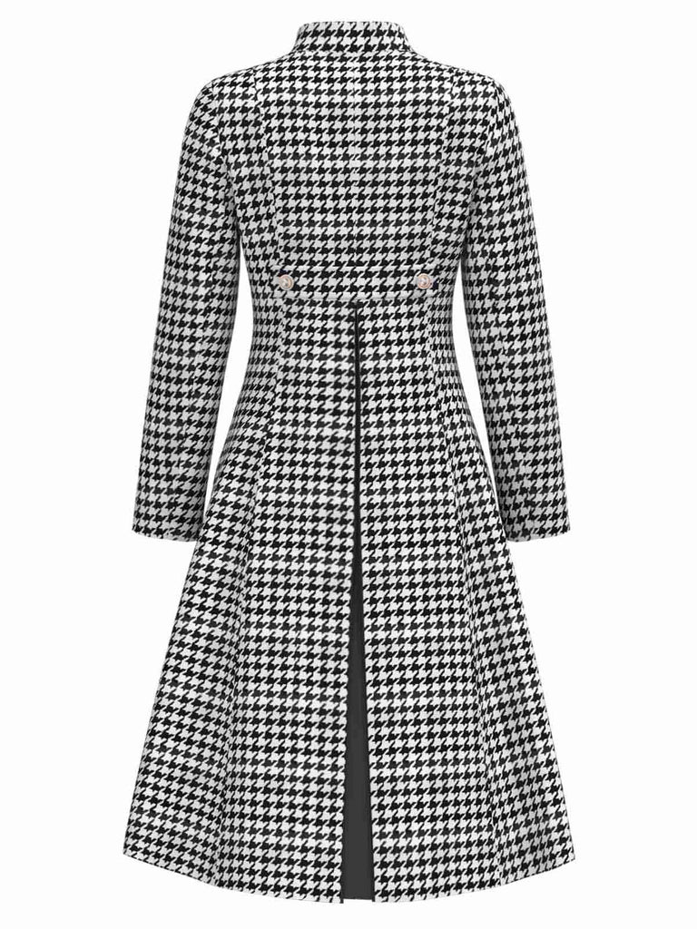 [Prévente] Manteau noir col montant croisé en pied-de-poule des années 1960