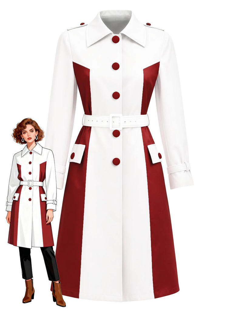 [Prévente] Trench-coat blanche et rouge ceinturé bicolore années 50