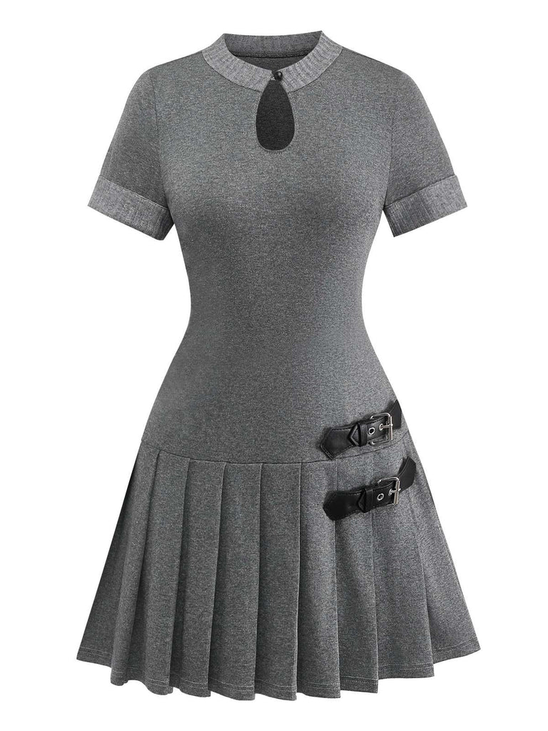 [Prévente] Robe plissée en cuir tricoté gris des années 1970