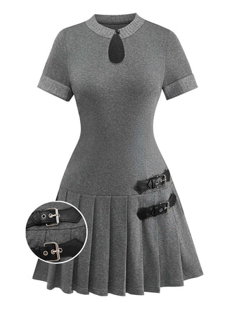 [Prévente] Robe plissée en cuir tricoté gris des années 1970