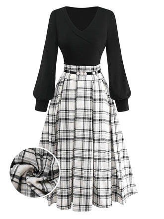 [Prévente] 2PCS haut tricoté manches lanternes et jupe plissée en coton années 50