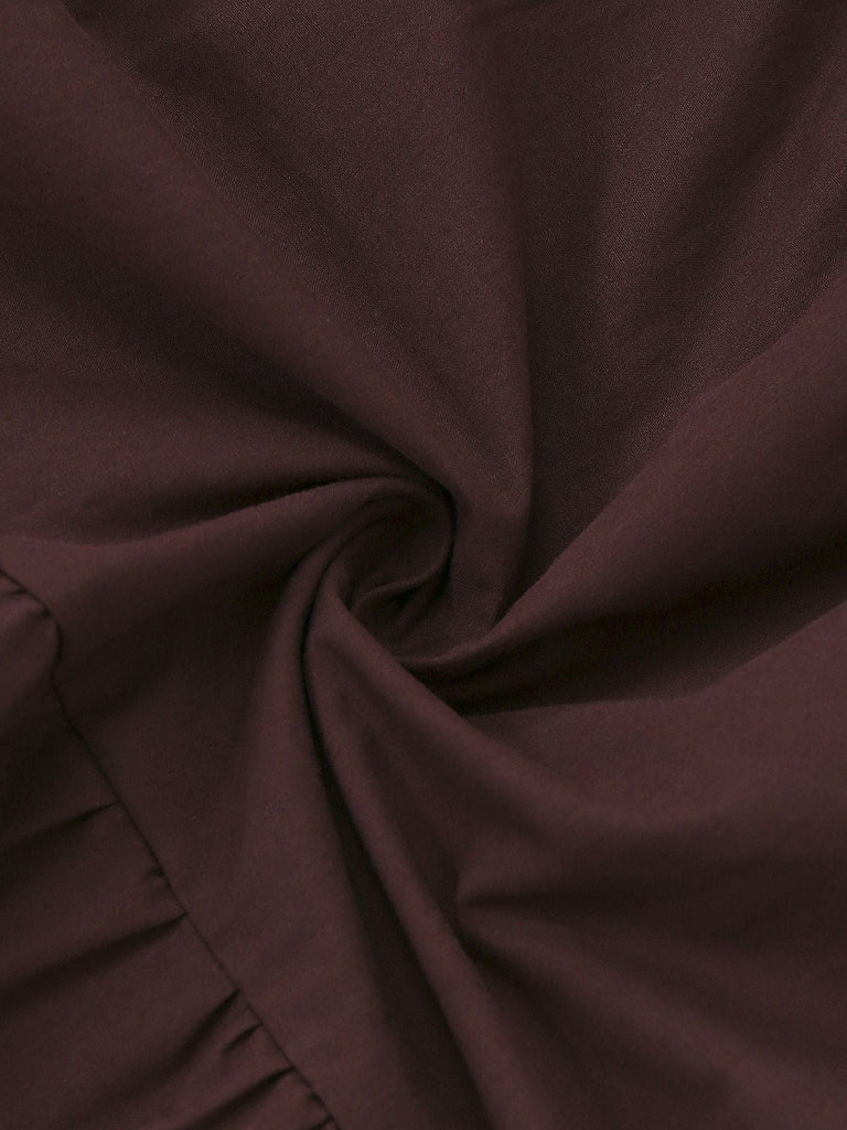 [Prévente] Robe carreaux vichy marron dos nu lacé et volants années 1950