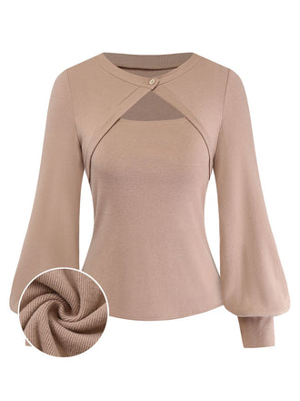 [Prévente] Pull beige à manches longues superposées et découpes style années 60